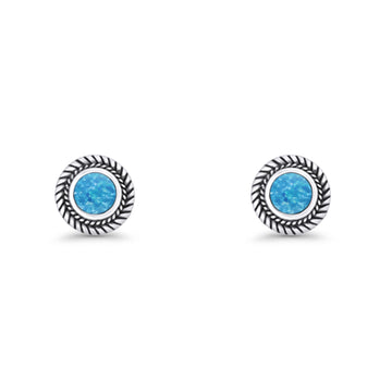 Round Lab Created Blue Opal Twisted Rope Stud Earring 925 Sterling Silver Wholesale